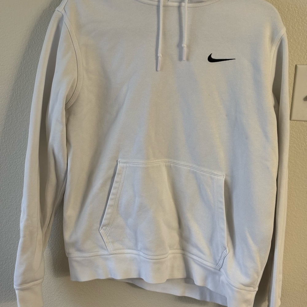 Nike Men's Classic White Hoodie with Black Logo